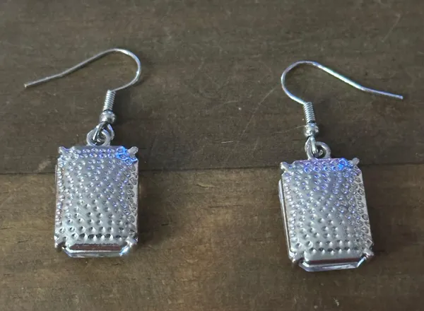 Silver tone rectangular clear faceted stone dangle earrings - Image 4