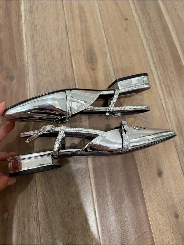 Steve Madden Strappy slingback mules flats metallic silver - Image 3
