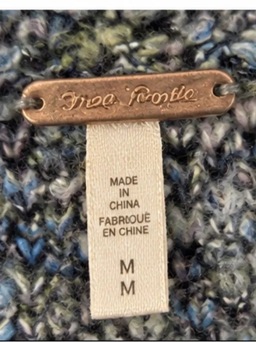 Free People Marled Blue Gray Oversized Knit Sweater Medium Boat Neck - Image 3