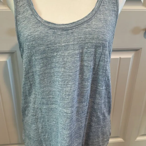 Ann Taylor‎ Large Heathered Light Blue Linen Sleeveless Tank Top - Image 6