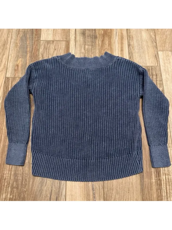 Aerie Women’s Chunky Knit Pullover Sweater Blue Boho V Neck Cozy - Image 3