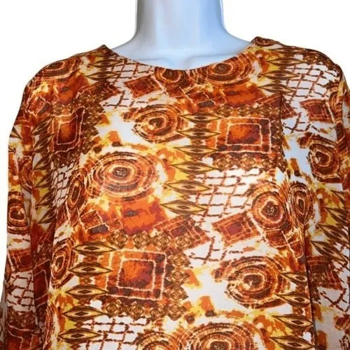 THE LIMITED Oversized High‎ Low Tunic Oranges & Cream 3/4" Sleeves NWOT Large - Image 3
