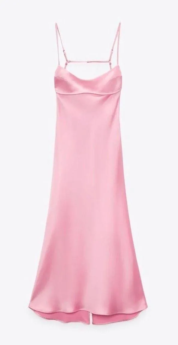 Zara Pink Satin Effect Cut Out Dress - Image 2