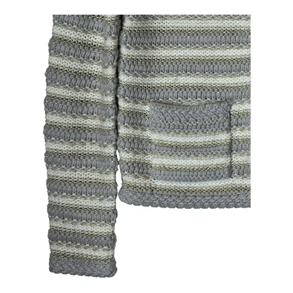 Ann Taylor Sweater Women Small‎ Petite Gray Ivory Striped Metallic Knit Cardigan - Image 5