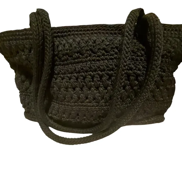 The Sak Black Crochet Shoulder Bag Woven Knit Tote Zip Top Boho Purse 90's Y2K - Image 15