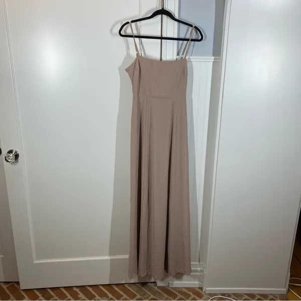 Show me your MuMu The Lauren Tie‎ Maxi Dress in beige chiffon size medium - Image 2