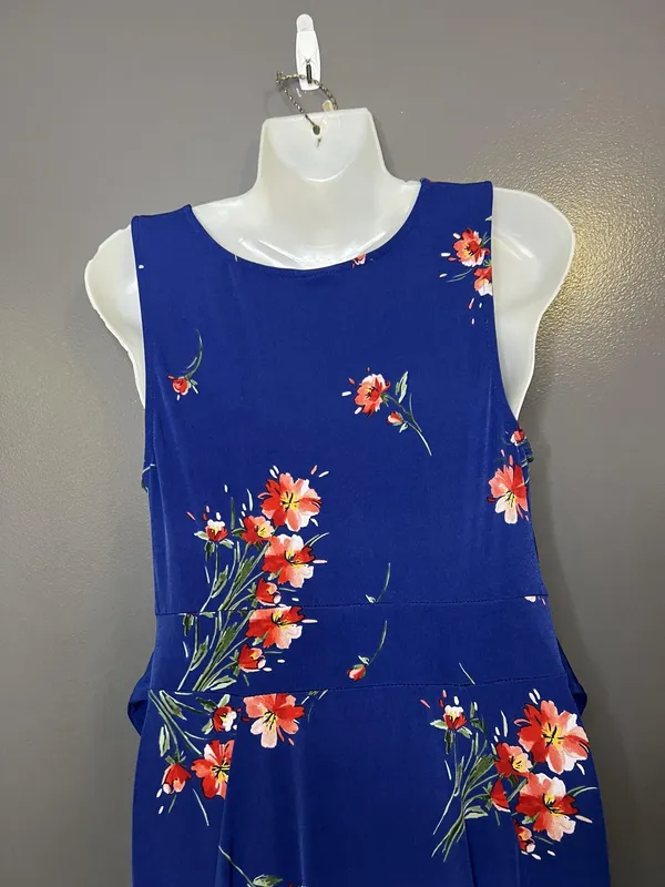 Torrid Dress Sz 00 (Med) Blue Floral V Neck Hi Low Maxi Fit & Flare Sundress - Image 8