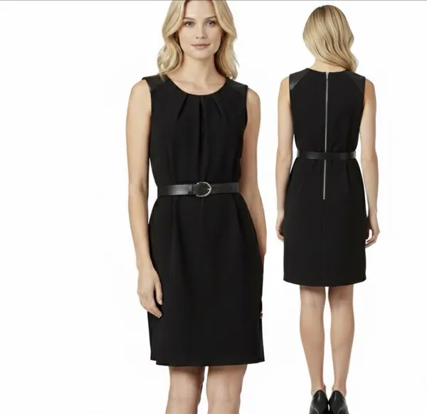 Forever 21 Little Black Dress Sheath Shift Faux Leather Knit S Exposed Back Zip - Image 2