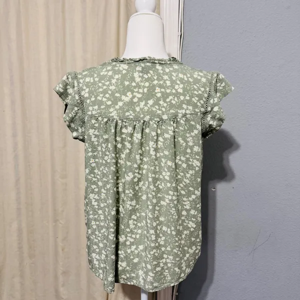 Buffalo David Bitton‎ Floral Print Tie Neck Flutter Sleeve Blouse Top Womens S - Image 4