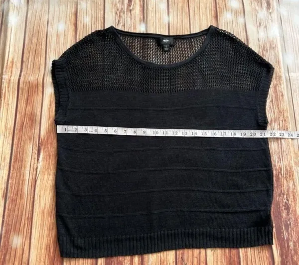 Mossimo Womens Short Sleeve Scoop Neck Crochet Knit Black Top Size Large - Image 6