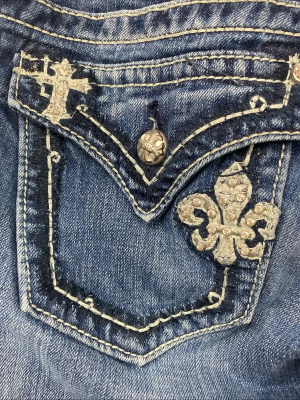 Miss Me Boot JP5369B Jeans Women’s Bootcut Rhinestone Fleur De Lis Y2K 28x33 - Image 6