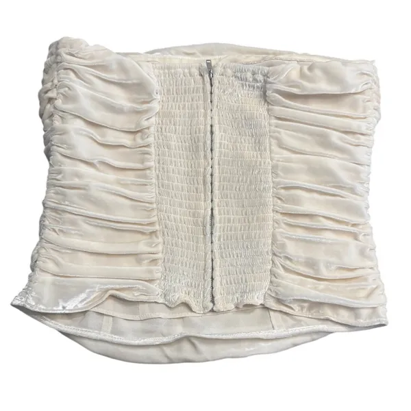Reformation Cream Ivory Silk Blend Ruched Velvet Tube Top Corset Bustier Size 4 - Image 6