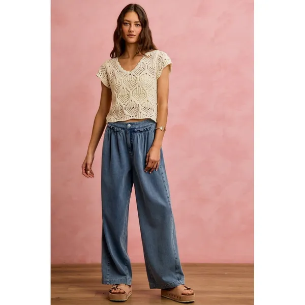 SO ME Mid Rise Ruffled Front Elastic‎ Wide Leg Jeans - Image 7