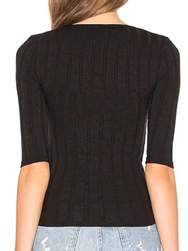 Free People Central Park Top Small Black Ribbed Button Front Square Neck Y2K 90s - Image 2