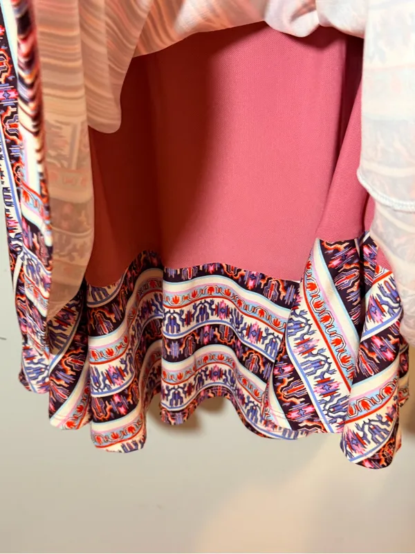 Hale Bob Slvls Pink Multi-Stripe Tiered Tie Shldr Mini Dress Boho Summer Beach - Image 8