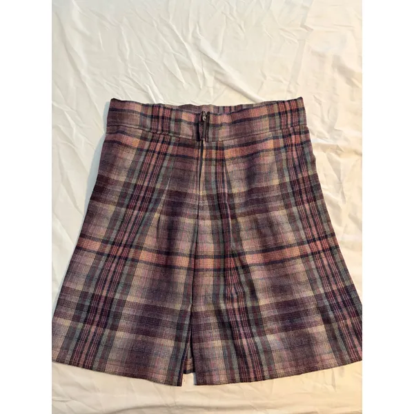 Vintage Plaid Mini Skirt Academic Purple‎ Rust Pleated Back Zipper - Image 2