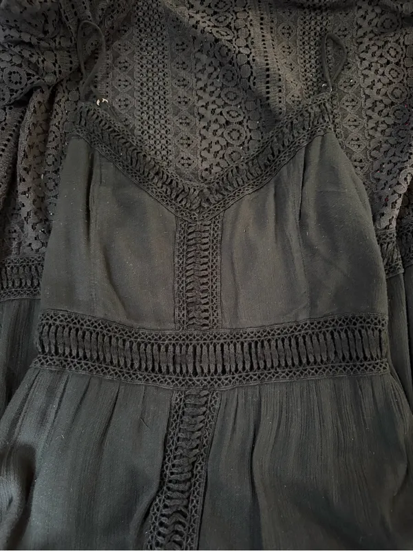Abercrombie & Fitch Boho Cottagecore‎ Crochet Lace Maxi Dress Black Large - Image 5