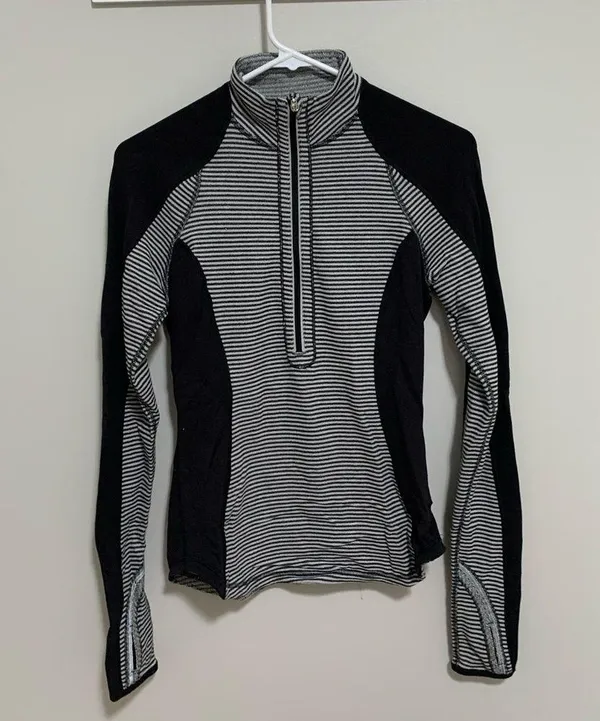 Black and White Stripe Zip U-Turn Lululemon Quarter Zip - Image 7