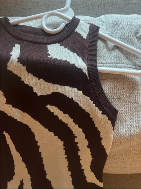 Sleeveless Zebra Print Knit Dress - Brown&Cream - Image 2