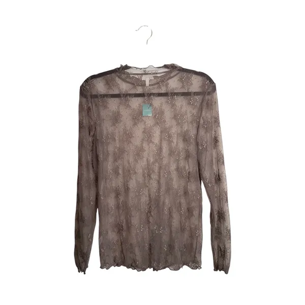 Maurices Embroidered Floral Sheer Mock Neck Top Light Brown NWT - Image 5