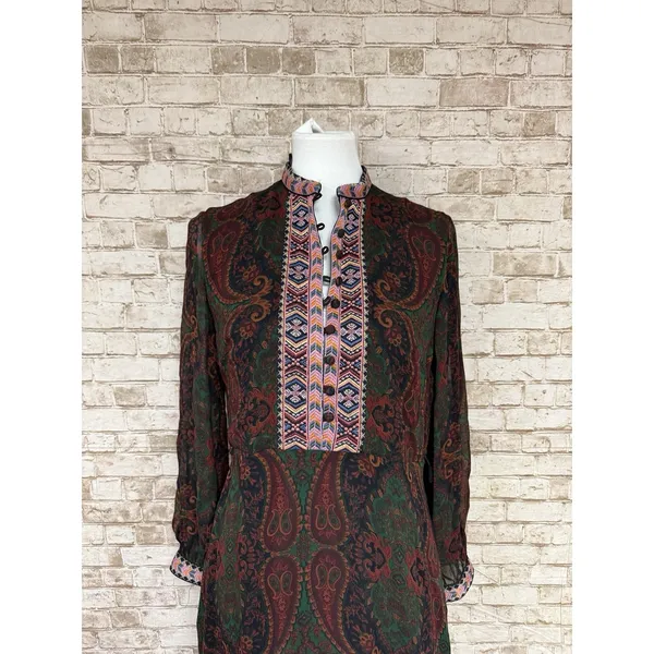 ZARA BURGUNDY JACQUARD RIBBON DRESS BURGUNDY | 6895/276 XS Preist‎ Collar - Image 4