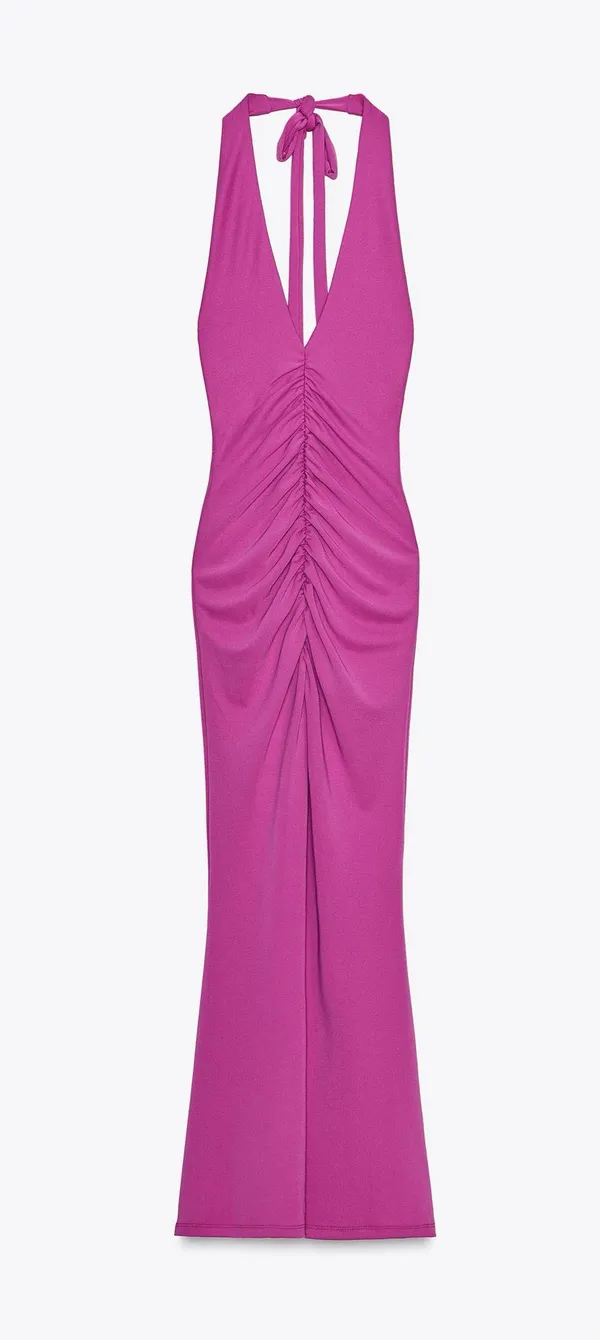 Zara Pink Halter fitted bodycon maxi Dress evening party holiday wedding - Image 13