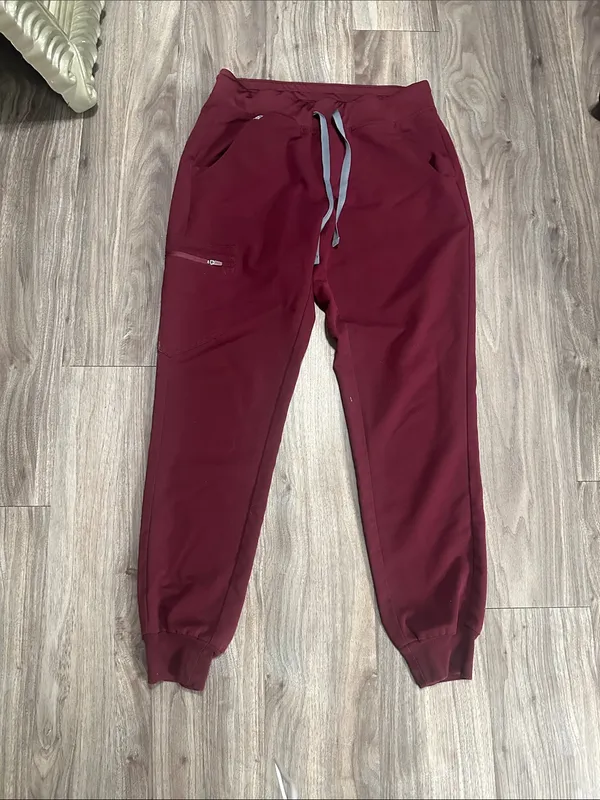 Figs Burgundy Drawstring Scrub Joggers - Image 4