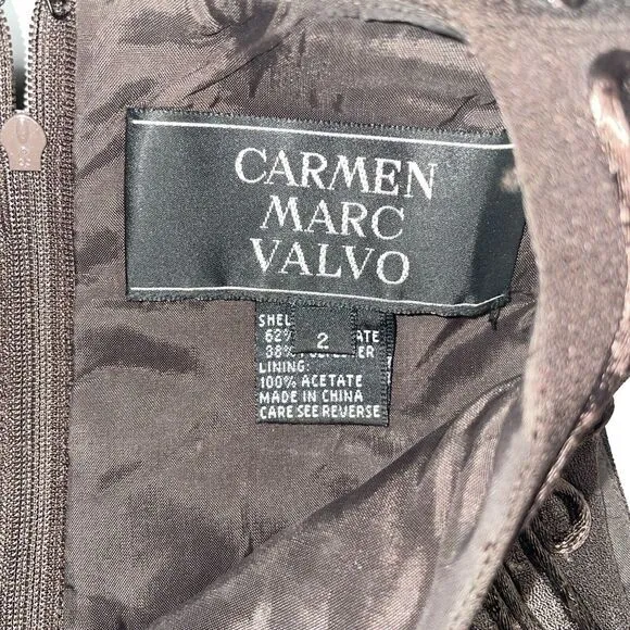 Carmen Marc Valvo‎ Sleeveless Zip Back Embroidered Brown Tank Top 2 - Image 2