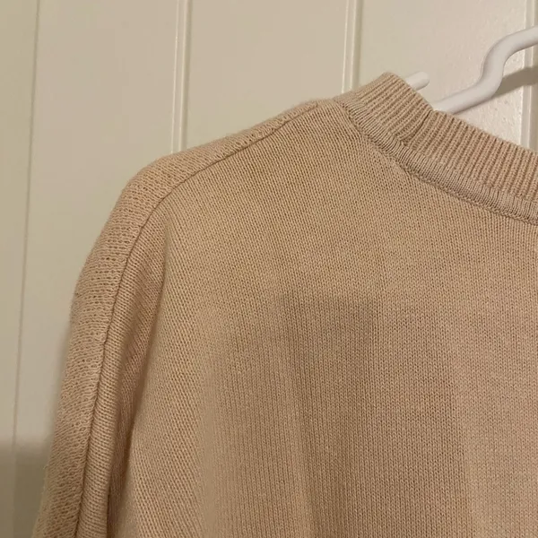 LOFT women’s tan pink Weekend thin knit‎ crewneck long sleeve sweater large - Image 7