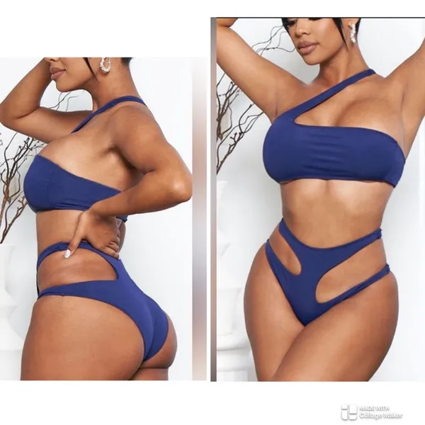 Icon Blue Cut Out High Waist Bikini Size Medium NWT - Image 2