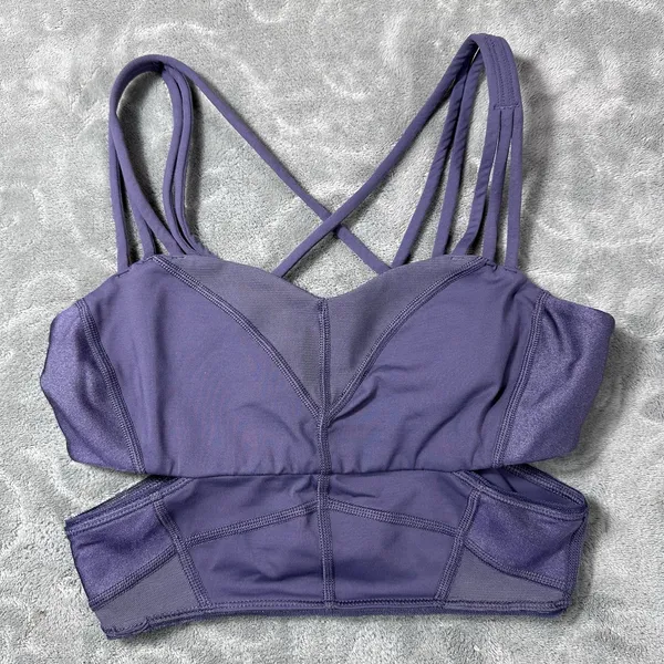 Lululemon Exquisite Strappy Cut-Out Long Bra Nightfall Plum Mesh Size 2 Cut Outs - Image 9