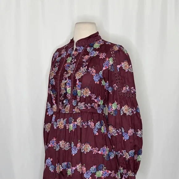 BY ANTHROPOLOGIE Mini Tunic Long Sleeve Dress Floral‎ Lace Trims Purple X-Small - Image 7