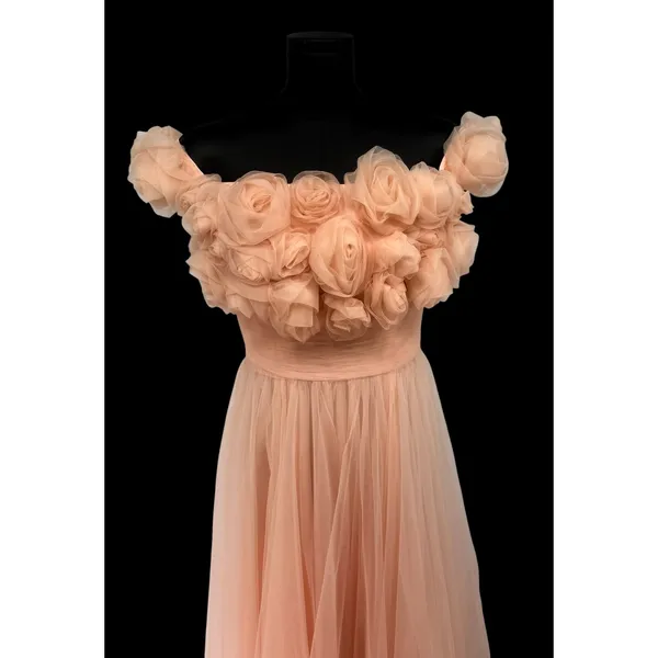 New! Sherri Hill 92481 Blush Rosette‎ Off Shoulder Tulle Ball Gown Size 2 - Image 5