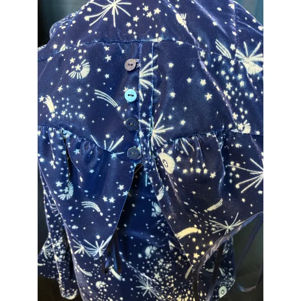 Celestial Navy Blue‎ Velvet Star Print Midi Dress V-Neck Slit Small - Image 11