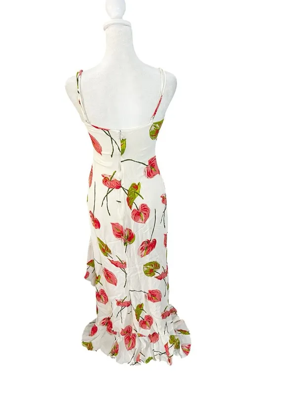 Reformation Winola Cali Floral High Low Ruffle Maxi Dress Ivory S - Image 5
