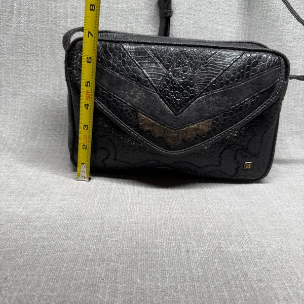 Vintage Black Faux Reptile Leather Crossbody Bag Small Western Boho‎ Y2K - Image 6