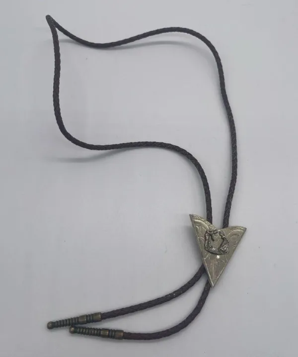 Vintage square Dancing Bolo, Western Triangle arrowhead Leather Necklace Gold - Image 3