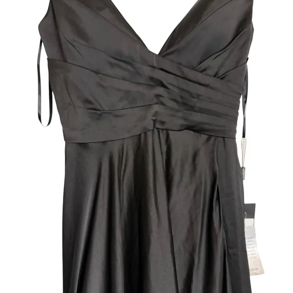 La Femme Black Long Satin Prom Gown Dress with Side Slit Full Skirt Size 0 NWT - Image 4