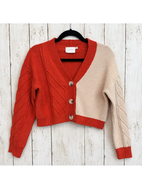 LUSH Women’s Small Colorblock Cable Knit Cropped Cardigan - Image 2