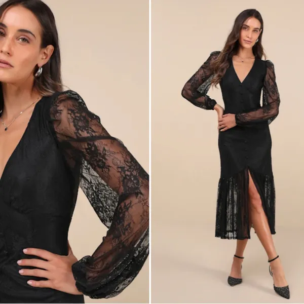 LULU's Flirty Chic Sexy Wedding Formal Event Elegant Sophisticated Lace Midi - Image 3