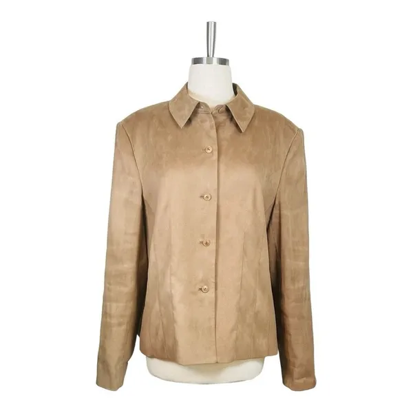 Vintage Talbots Faux Suede Jacket Womens Camel‎ Tan Button Front Blazer Lined - Image 2