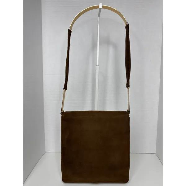 Prestige Vintage suede brown bag with gold hardware & flap closure - Image 5