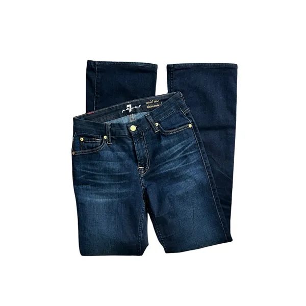 7 For All Mankind Dark Indigo Mid Rise Kimmie Boot Jeans - Image 6