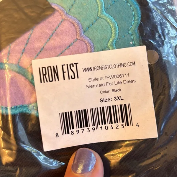 NEW! Iron Fist Mermaid For Life Sheer Black Midi Dress 3X Turquoise Blue Shells - Image 9