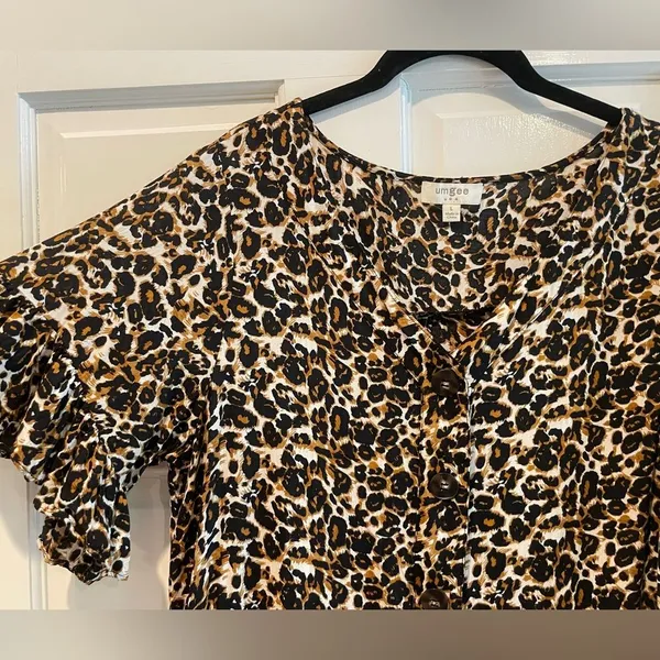 Umgee Leopard Print Button Down Shirt Dress‎ Brown Black Women’s Size Large - Image 2