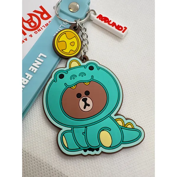 Line‎ Friends Jungle Brown Dino PVC Keychain Round 1 Exclusive Blue Wristlet Tag - Image 2