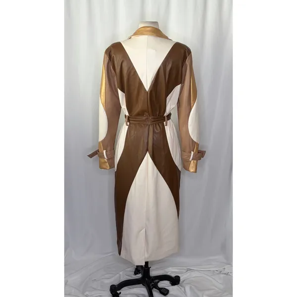 COLIN LOCASCIO Francine Patchwork Trench Coat Vegan Leather Belted Retro Small - Image 10