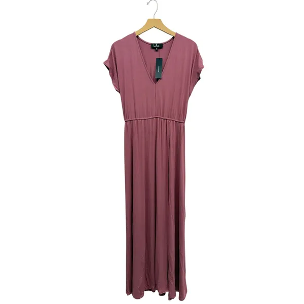 Lulus Rusty Rose V-Neck Jersey Knit Maxi Dress size Medium NWT - Image 2