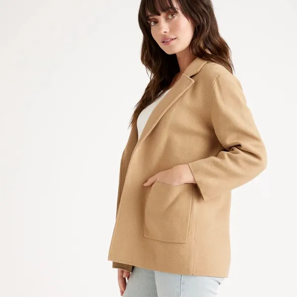 Quince 100% Organic Cotton Camel Soft Relaxed Open Front Knit Blazer Medium - Image 2