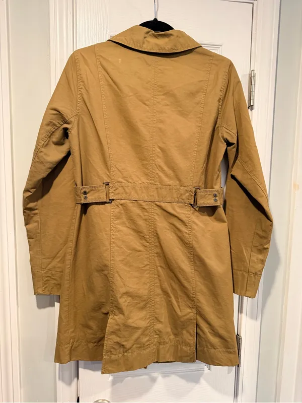 Eddie Bauer Size XS Tan Khaki Button Front Lined Mid Length Trench Coat Jacket - Image 6